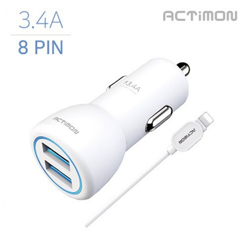 [하이셀] 액티몬 신형 차량용 충전기 USB 2구 3.4A 아이폰 8핀 LED